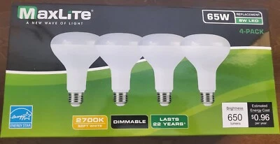 Maxlite 65w Replacement 8w LED 4Qty 2700 Soft White BR30 Dimmable Floodlight E26 - Image 1 of 4
