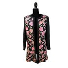 Tahari Arthur S Levine Long Blazer Jacket Black Pink Floral Embroidered Size 6