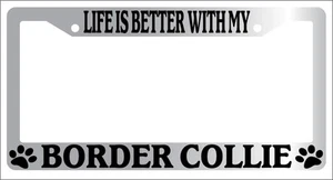 Chrome License Plate Frame Life Is Better With My Border Collie (Paws) Auto 296 - Picture 1 of 1
