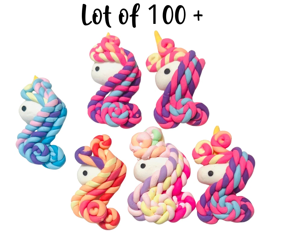 ЛОТ 100 + Изделия Полимерная Глина Радужные Лошади Единорог Кабошон Деко Сенсорная Игра - Изображение 1 из 4