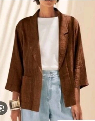 POETRY Linen Sz 18 Lagenlook Oversized Lightweight Cardigan Jacket Brown Pockets - Image 1 of 4