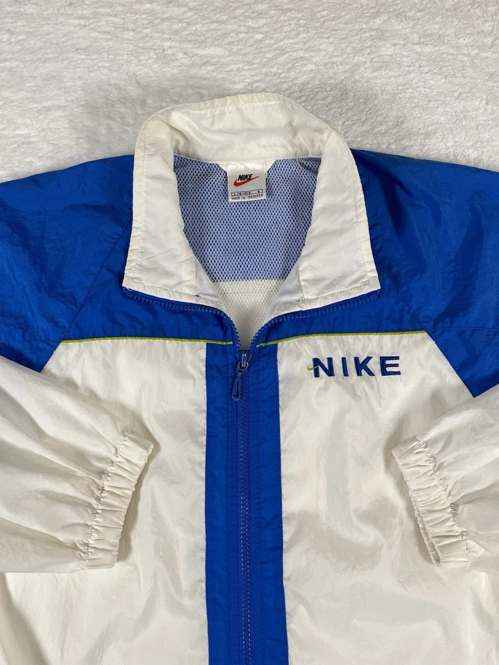 Chaqueta cortavientos Nike Vintage Y2K cremallera completa bloques de color blanco azul para mujer L Foto 1 de 4