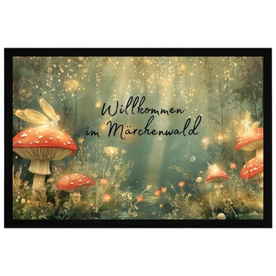 Fußmatte – Willkommen im Märchenwald | Pilze & Feen | 60x40cm | rutschfeste - Bild 1 von 4