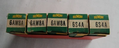 5 = Tubos electrónicos DUMONT en caja, 3=6AW8A y 2=6S4A, excedente comercial nuevo en stock Foto 1 de 4