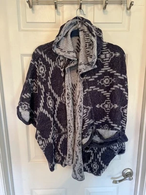 Cárdigan Suéter Roxy Azul Con Capucha Gran Tamaño Suroeste Azteca Capa Poncho Playa Foto 1 de 4