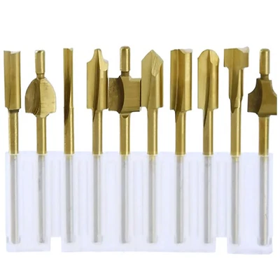 10Pcs 1/8" 3MM Titanium Mini Hss Router Bits Trimmer Shank For Rotary Tool - Image 1 of 4