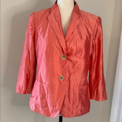 Talbots silk blend elegant blazer jacket in a vibrant peach orange pockets SZ 6 - Image 1 of 4