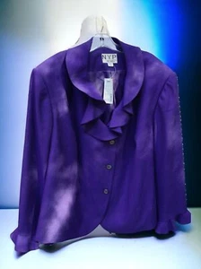 $168 NEW NYP SUITS SOLID PURPLE RUFFLE FRONT SLEEVE CUFF BUTTON DOWN BLAZER 28W - Picture 1 of 7