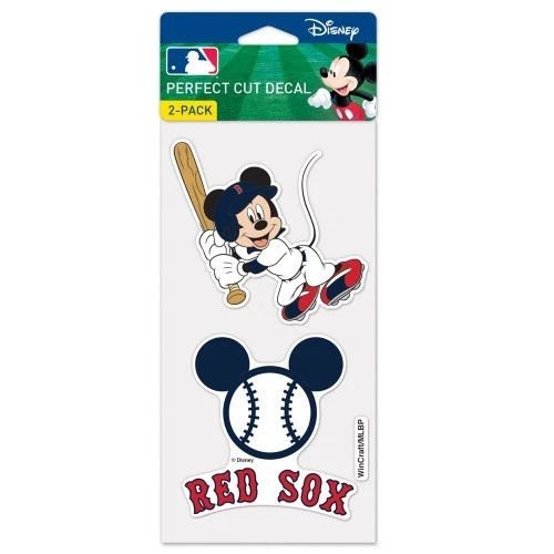 BOSTON RED SOX MICKEY MOUSE 2 PIECE PERFECT CUT DECAL SHEET 4"X8" DISNEY - Image 1 of 1