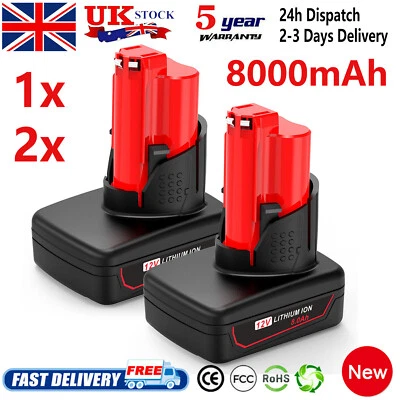 8.0Ah For Milwaukee for M12 Replacement Battery 48-11-2460 48-11-2401 48-11-2402
