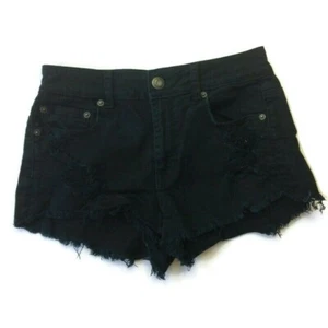 American Eagle Damen hoch geschnitten Festival Jeans Denim Shorts Gr. 4 schwarz distressed - Bild 1 von 8