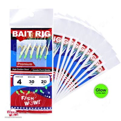 10pks Size 4 Fish WOW!® Premium Glow Sabiki Bait Rig Fish skin Lure Gold 6 hooks - Image 1 of 3