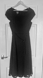 VINTAGE LAURA ASHLEY Black Polka Spot Round Neck Dress With Belt Size 14 VGC - Picture 1 of 14