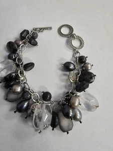 Silpada Hematite, Glass, Pearl, Shell Cha Cha Sterling Silver 925 Bracelet B1777 - Picture 1 of 12