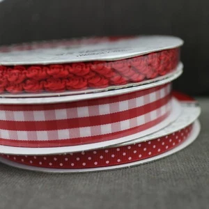 NEU Handwerk rote Punkte/Karo Kante Borte 3 Spulen Band -30 Yards - Bild 1 von 3