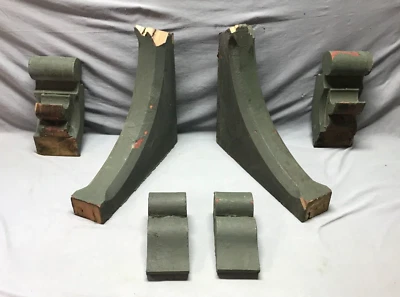 Pair Antique Wood 26x29 3 Piece Corbels Roof Brackets Green VTG Old 1671-24B - Image 1 of 4