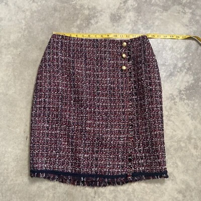 Falda de tweed Talbots para mujer 10P flecos lápiz línea A motivo de cresta dorada botones Foto 1 de 4