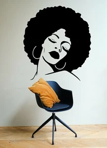 Beautiful Girls Afro Hair Goddess Large Wall Vinyl Decal Bar Décor Hair Salon  - Picture 1 of 4