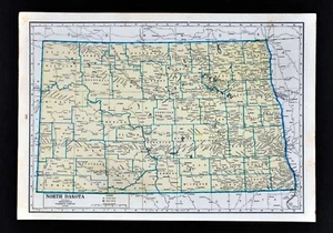 1944 Geographical Map North Dakota Bismarck Fargo Grand Forks Devils Lake Mandan - Picture 1 of 1