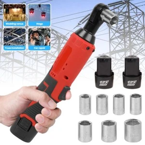 12V Elektro Ratschenschlüssel 3/8'' Akku Rechtwinklschlüssel Ratsche +2 Akku - Bild 1 von 14