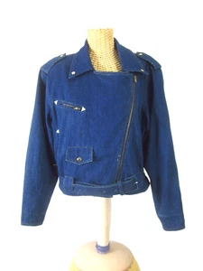 Vtg Brett Harrison Womens S Blue Denim Jean Biker LS Jacket Y2K 90s Zip Sleeve - Picture 1 of 13