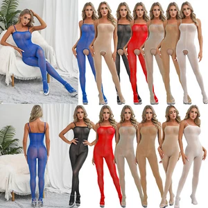 Womens Jumpsuits Tights Bodysuit Glossy Catsuit Adjustable Nightwear Stretchy - Picture 1 of 109