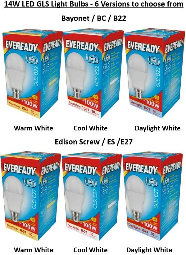3 X 13.2w 100w LED Bayonet BC GLS Light Bulb Daylight White 100 Watt EVEREADY
