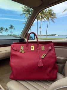 Hermes Vintage Haut à Courroies Hac 50 Birkin Red Gold Hardwar Travel Duffle Bag - Picture 1 of 23