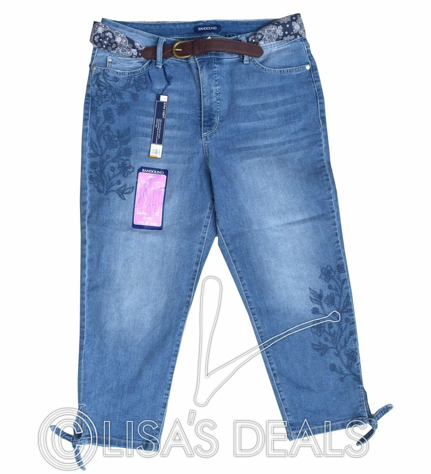 Nuevo pantalón vaquero con cinturón para mujer Bandolino Amy Capri azul 4 6 8 12 Foto 1 de 1
