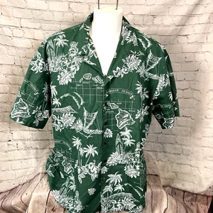 Winnie Fashion Size 3XL Green Hawaiian Islands Outrigger Hibiscus Surboard Shirt - Picture 1 of 5