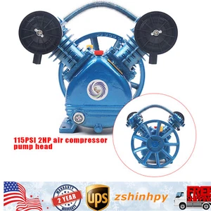 2HP 115 PSI 2 Piston Twin Cylinder Air Compressor Head Pump Single Stage V Style - Picture 1 of 12