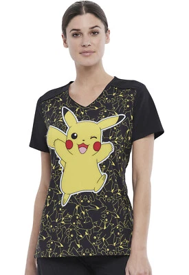 Pikachu 25 Cherokee Scrubs Pokemon Tooniforms V Neck Top TF639 PMPZ - Image 1 of 4