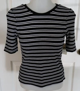 NWT Tucker & Tate Black & White Striped S/S Stretch T-Shirt L10/12 (XS Women) - Picture 1 of 9