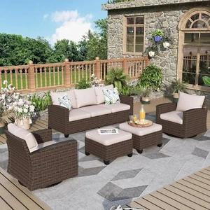 5 Piece Patio Furniture Set with Swivel Rocker Glider Chairs Outdoor Wicker - Picture 1 of 9