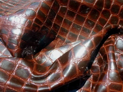 calfskin leather partial hide Maroon Embossed Crocodile glossy patent finish - Image 1 of 4