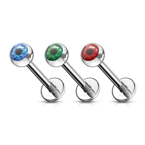 16 Gauge 5/16" Eyeball Inlaid Ball Studs Labret Monroe Cartilage Barbell L189 - Picture 1 of 3