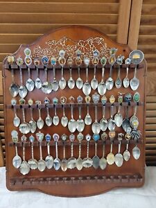 HUGE LOT 48 Silverplate Miniature Souvenir Spoon Collection with Shelf 