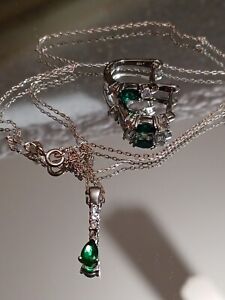 Vintage Ster.silver925 Genuine White Green Topaz Set Of Necklace And Clasp...