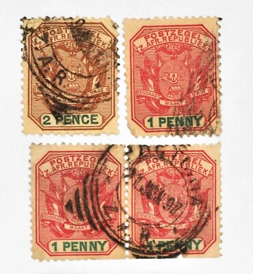 1897 Lot of 4 South Africa Stamps Postzegel Z. AFR. Republiek 1 Penny 2 Pence - Image 1 of 3