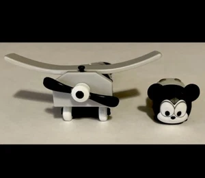 New! Disney Tsum Tsum Mickey Mouse Black & White Vinyl Figure W/Airplane Stand - Picture 1 of 3
