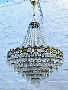 33" x 16.5" Vintage French Empire Chandelier Tiered Crystal Gold Brass Hollywood - Picture 1 of 9