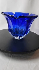 Mikasa Bowl Sapphire Blossom Glass Blue and Clear Open Edge Vintage Home Decor - Picture 1 of 8