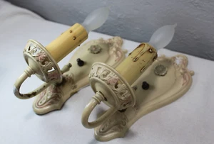 De Colección Par de Apliques de Pared Eléctricos de Latón Pintado Original Floral Victoriano - Imagen 1 de 16