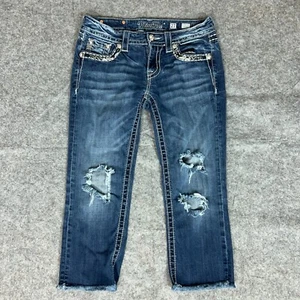 Miss Me Womens Jeans 27 Blue Denim Pant Cropped Straight Medium Wash Bling Solid - Picture 1 of 10