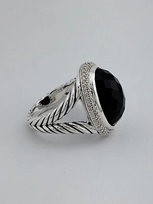 Anillo ovalado de diamantes y ónix negro David Yurman en plata de ley talla 8 Foto 1 de 4