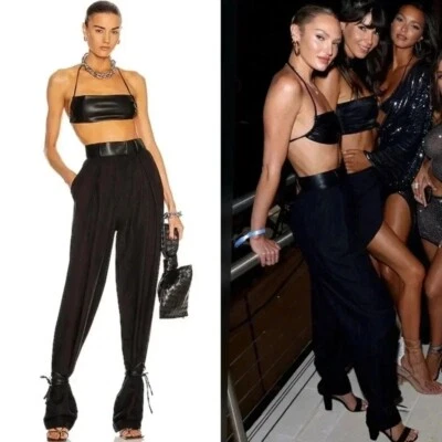 Calça AYA MUSE Mika cintura alta folgada com gravata de couro preta tamanho pequeno - Imagem 1 de 4