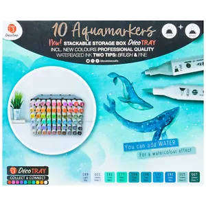 10pk Aquamarkers Calligraphy Markers Dual Tip Water Based Markers Set Blues - Picture 1 of 8