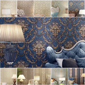 10M AB European Gold Damask Stripes Wallpaper Embossed Textured Non-woven Roll - Picture 1 of 35
