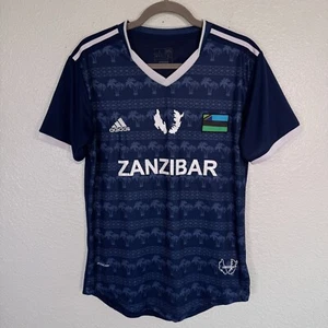 Adidas Sansibar Fußball Trikot Herren Large Palm Tree Print Football Shirt Navy Blau - Bild 1 von 14