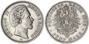 Kaiserreich - Bayern 5 Mark 1875 D Ludwig II. ss-vz 124124 - Bild 1 von 1